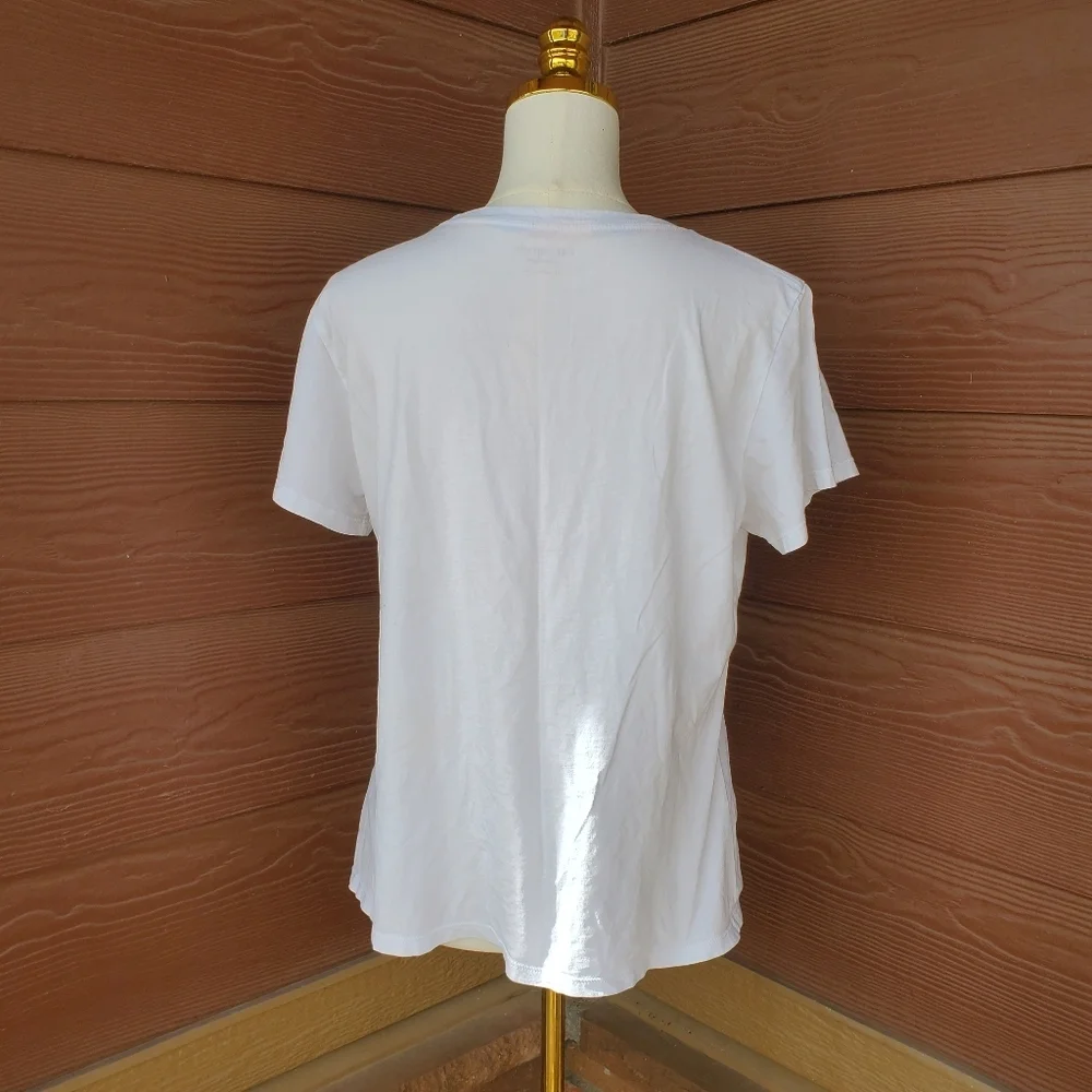kate spade white rainbow embroidered women's short sleeve top size xl euc